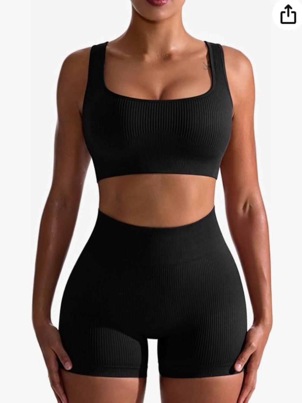 Women's Workout 2 Piece Set Seamless Ribbed High Waist Size Medium Black